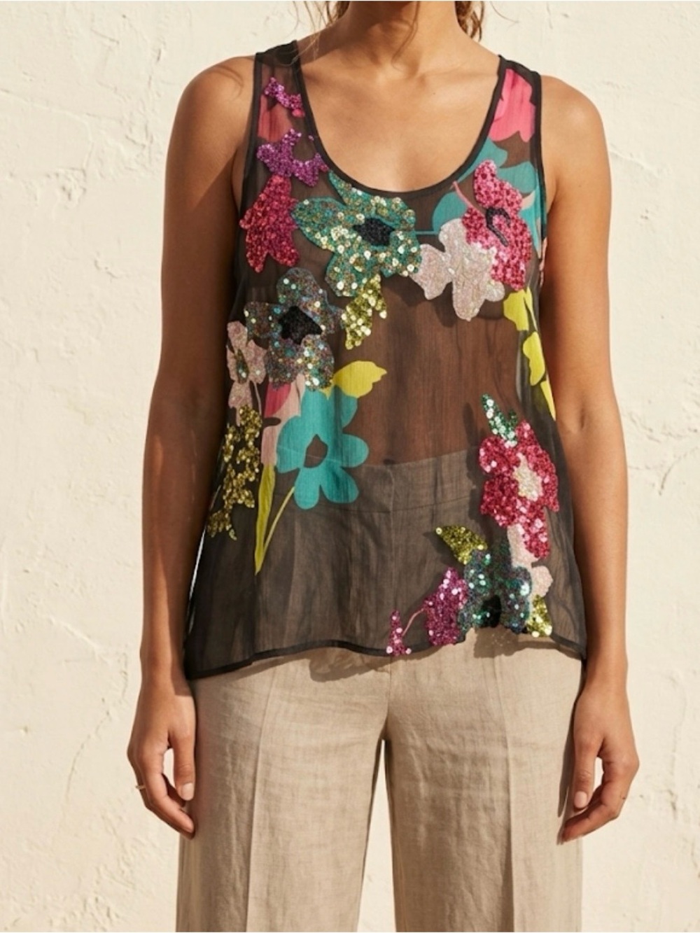 Candie's Black Sheer Floral Sequin Camisole